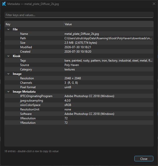 Metadata Info window