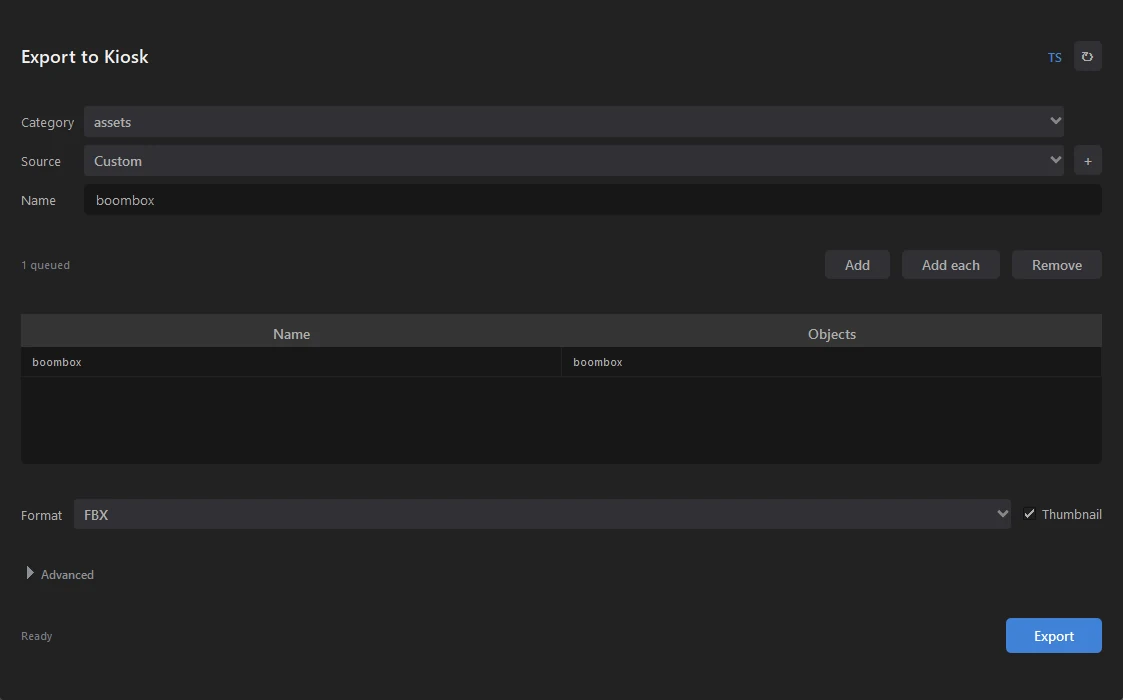 Kiosk Library — Asset exporter